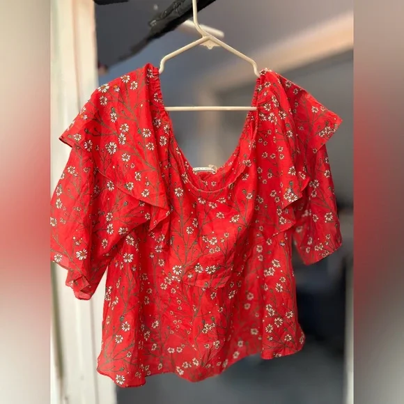 Alice + Olivia Off the shoulder lightweight silk cotton cottagecore blouse top - Picture 12 of 16